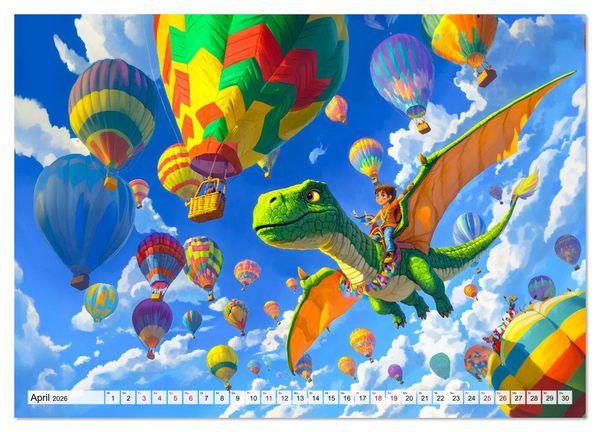 Produktbild: Abenteuer mit Dinosauriern - Tolle Dino-Freunde f&uuml;r das Jahr (hochwertiger Premium Wandkalender 2026 DIN A2 quer), Kunstdruck in Hochglanz