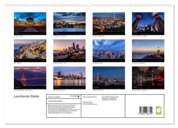 Produktbild: Leuchtende St&auml;dte (hochwertiger Premium Wandkalender 2026 DIN A2 quer), Kunstdruck in Hochglanz