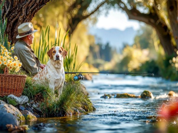 Produktbild: CALVENDO Puzzle Angler mit Hund | 1000 Teile Lege-Gr&ouml;&szlig;e 64x48cm Foto-Puzzle f&uuml;r gl&uuml;ckliche Stunden