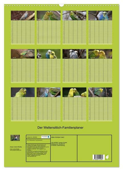 Produktbild: Der Wellensittich-Familienplaner (Wandkalender 2027 DIN A2 hoch), CALVENDO Monatskalender
