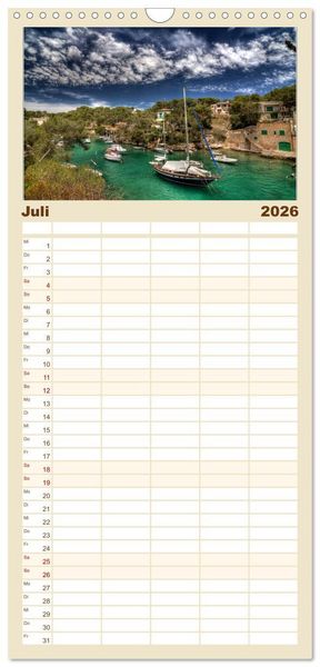 Produktbild: Familienplaner 2026 - Mallorca - Mallorquinische Tr&auml;ume mit 5 Spalten (Wandkalender, 21 x 45 cm) CALVENDO