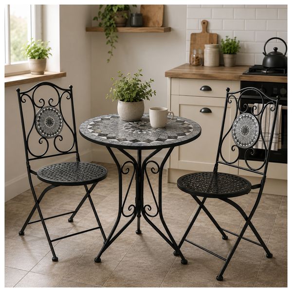 Produktbild: HTI-Living Gartentisch Metall Schwarz Schieferoptik Gartentisch Metall Schwarz Schieferoptik