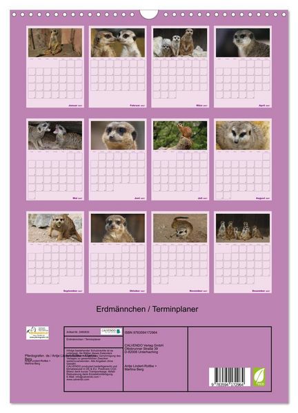Produktbild: Erdm&auml;nnchen / Terminplaner (Wandkalender 2027 DIN A3 hoch), CALVENDO Monatskalender