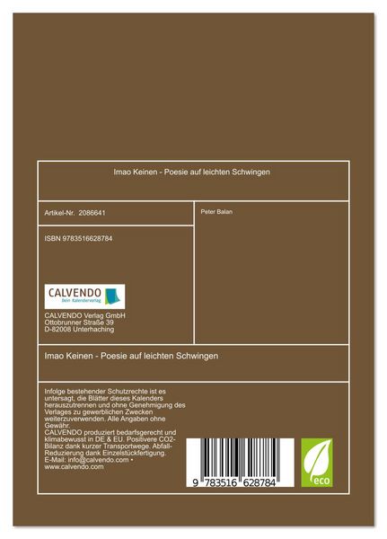 Produktbild: Imao Keinen - Poesie auf leichten Schwingen (Tischkalender 2026 DIN A5 hoch), CALVENDO Monatskalender