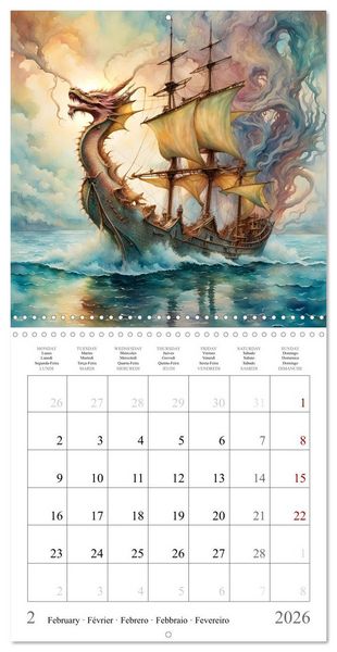 Produktbild: Voiliers-Dragons imaginaires (Calendrier mural carr&eacute; 2026 30x30 cm) Calendrier double avec une page pour vos prises de notes