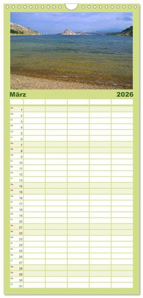 Produktbild: Familienplaner 2026 - Kvarner Golf - Kroatien mit 5 Spalten (Wandkalender, 21 x 45 cm) CALVENDO