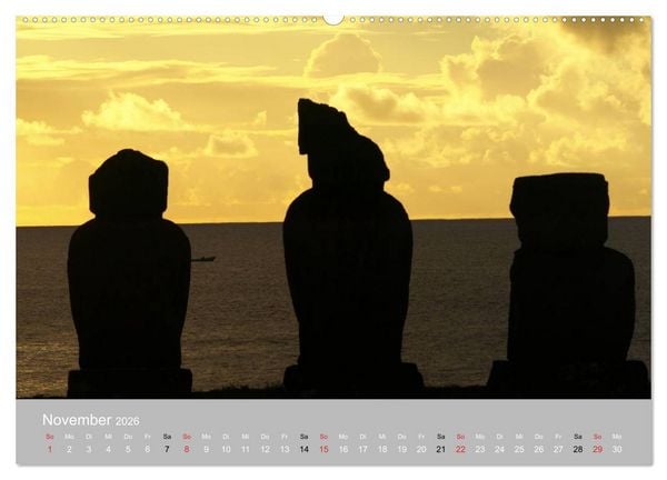 Produktbild: MOAI - steinerne W&auml;chter der Osterinsel (hochwertiger Premium Wandkalender 2026 DIN A2 quer), Kunstdruck in Hochglanz