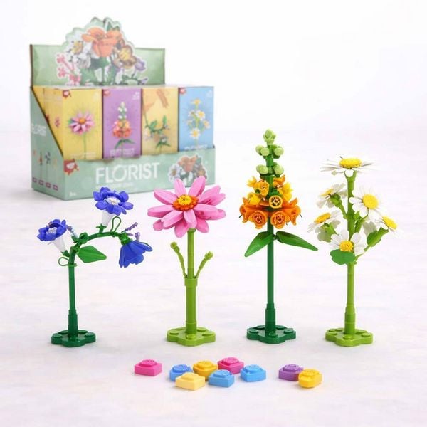 Produktbild: Display mit 12 Stk.: Flower Building Blocks, Serie 2, 4-fach sort., 16 cm