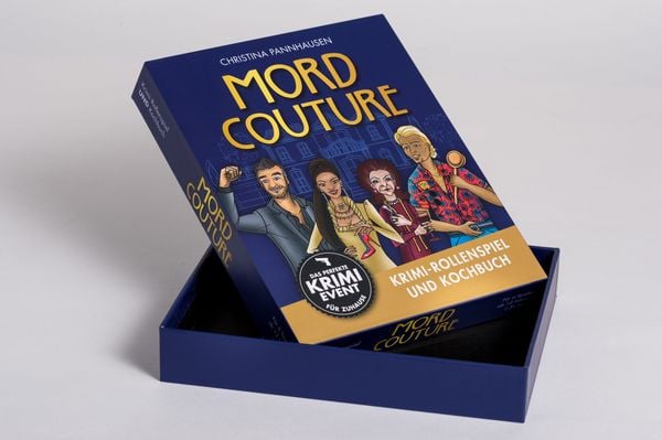 Produktbild: Mord Couture. Krimi-Rollenspiel und Kochbuch. Das perfekte Krimi-Event f&uuml;r Zuhause. F&uuml;r 6 Spieler ab 12 Jahren