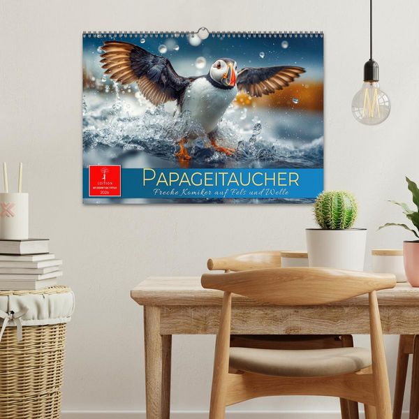 Produktbild: Papageitaucher - Freche Komiker auf Fels und Welle (Wandkalender 2026 DIN A3 quer), CALVENDO Monatskalender