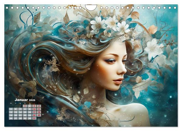 Produktbild: Bl&uuml;tenzauber - Farbenfrohe Illustrationen der G&ouml;ttin Flora (Wandkalender 2026 DIN A4 quer), CALVENDO Monatskalender