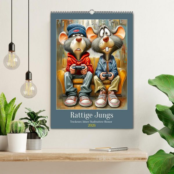 Produktbild: Rattige Jungs. Trockener, b&ouml;ser Stadtratten-Humor (Wandkalender 2026 DIN A2 hoch), CALVENDO Monatskalender