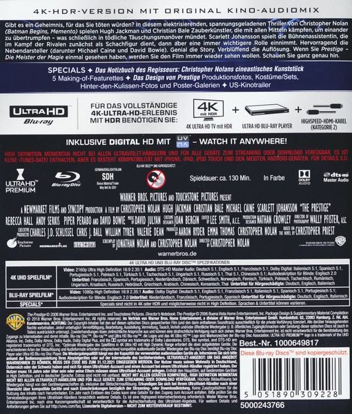 Produktbild: Prestige - Meister der Magie (4K Ultra HD) (+ 2 Blu-rays)