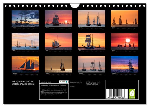 Produktbild: Windjammer auf der Ostsee im Abendlicht (Wandkalender 2026 DIN A4 quer), CALVENDO Monatskalender