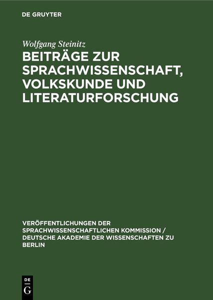 Produktbild: Beitr&auml;ge zur Sprachwissenschaft, Volkskunde und Literaturforschung