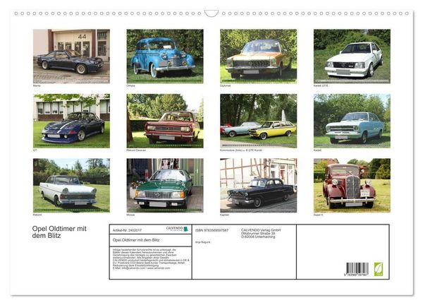 Produktbild: Opel Oldtimer mit dem Blitz (Wandkalender 2027 DIN A2 quer), CALVENDO Monatskalender
