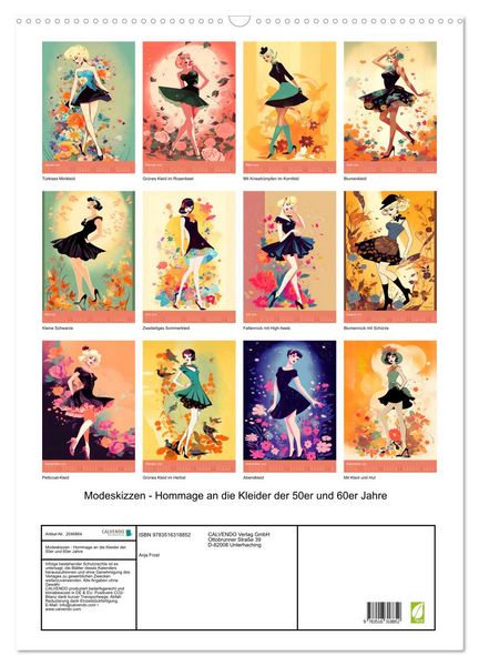 Produktbild: Modeskizzen - Hommage an die Kleider der 50er und 60er Jahre (Wandkalender 2026 DIN A2 hoch), CALVENDO Monatskalender