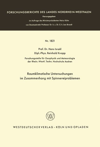 Produktbild: Raumklimatische Untersuchungen im Zusammenhang mit Spinnereiproblemen