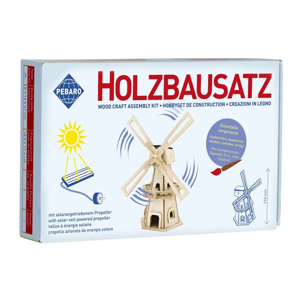Produktbild: PEBARO 834/1 - Solar Holzbausatz Windm&uuml;hle, 34-teilig, Holzkonstruktion mit solarangetriebenem Windrad