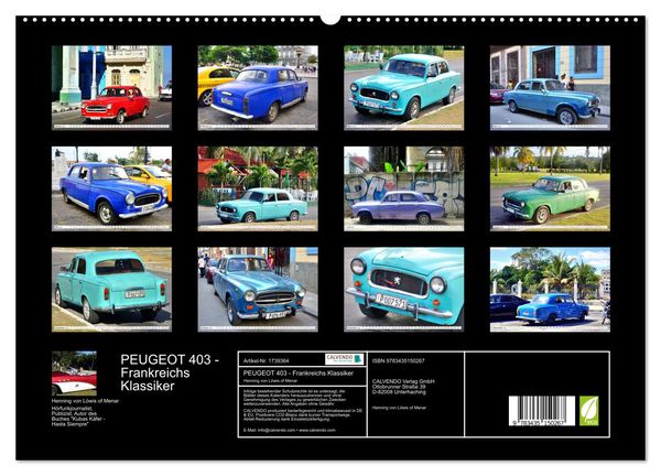 Produktbild: PEUGEOT 403 - Frankreichs Klassiker (hochwertiger Premium Wandkalender 2025 DIN A2 quer), Kunstdruck in Hochglanz