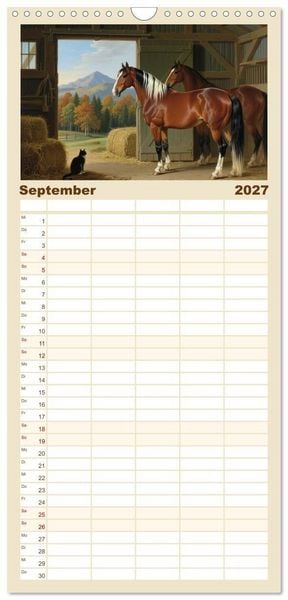 Produktbild: Familienplaner 2027 - Pferdegem&auml;lde, inspiriert von den Alten Meistern mit 5 Spalten (Wandkalender, 21 x 45 cm) CALVENDO