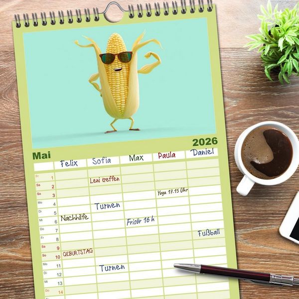 Produktbild: Familienplaner 2026 - Vegane Power - Kalender f&uuml;r Veganer, Vegetarier und alle Pflanzenfans mit 5 Spalten (Wandkalender, 21 x 45 cm) CALVENDO
