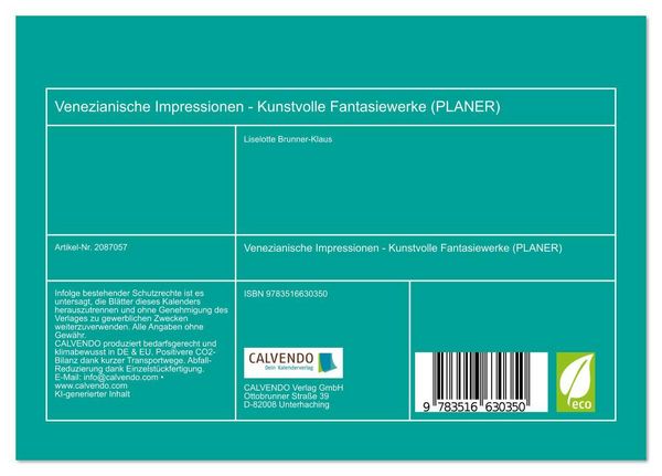Produktbild: Venezianische Impressionen - Kunstvolle Fantasiewerke (PLANER) (Tischkalender 2026 DIN A5 quer), CALVENDO Monatskalender