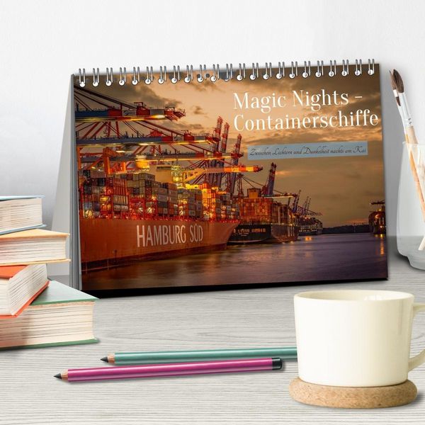 Produktbild: Magic Nights Containerschiffe (Tischkalender 2027 DIN A5 quer), CALVENDO Monatskalender
