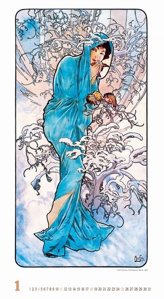 Produktbild: Alfons Mucha 2026 - Bild-Kalender 33x60 cm - Kunstkalender - mit stilvollem Glitzereffekt - Jugendstil - Wandkalender - Alpha Edition