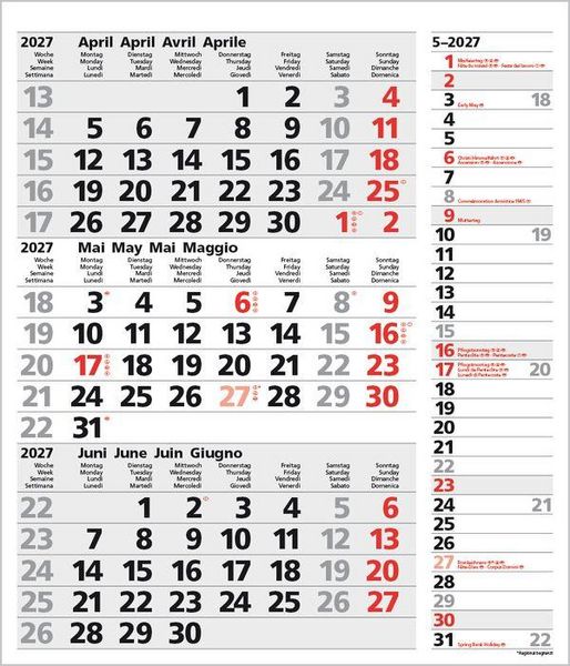 Produktbild: 3-Monats-Planer Combi Grau 2027