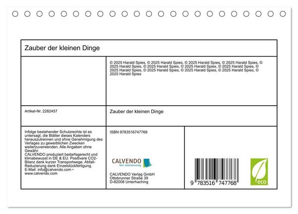 Produktbild: Zauber der kleinen Dinge (Tischkalender 2026 DIN A5 quer), CALVENDO Monatskalender