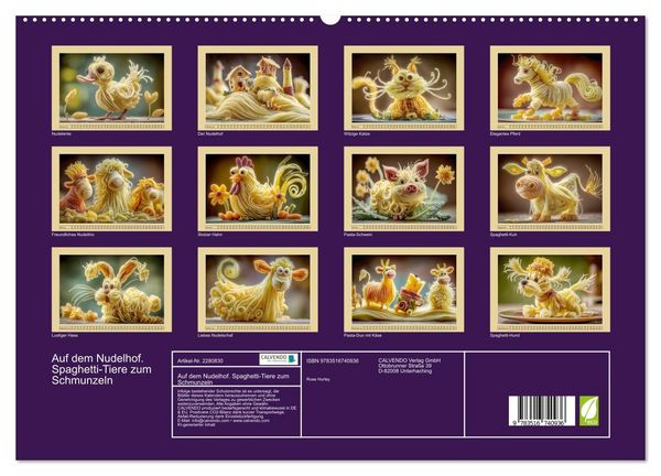 Produktbild: Auf dem Nudelhof. Spaghetti-Tiere zum Schmunzeln (hochwertiger Premium Wandkalender 2026 DIN A2 quer), Kunstdruck in Hochglanz