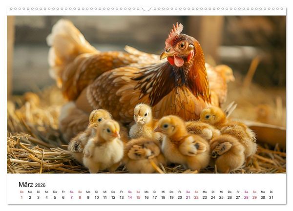 Produktbild: H&uuml;hner Federvieh (hochwertiger Premium Wandkalender 2026 DIN A2 quer), Kunstdruck in Hochglanz