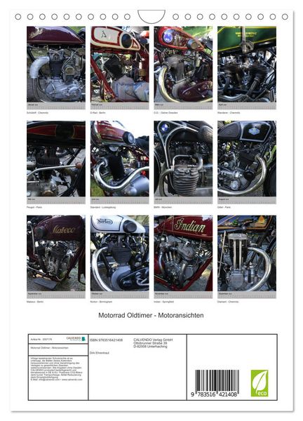 Produktbild: Motorrad Oldtimer - Motoransichten (Wandkalender 2026 DIN A4 hoch), CALVENDO Monatskalender