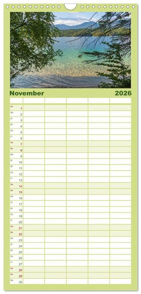 Produktbild: Familienplaner 2026 - Malerische Seen in Bayern mit 5 Spalten (Wandkalender, 21 x 45 cm) CALVENDO