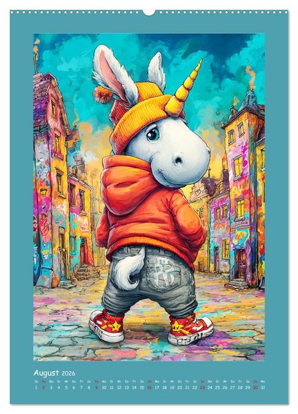 Produktbild: Unicorns. Niedliche Einh&ouml;rner in der Stadt (hochwertiger Premium Wandkalender 2026 DIN A2 hoch), Kunstdruck in Hochglanz
