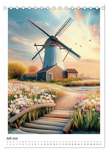 Produktbild: Windm&uuml;hlen - Im Wind der Zeit (Tischkalender 2026 DIN A5 hoch), CALVENDO Monatskalender