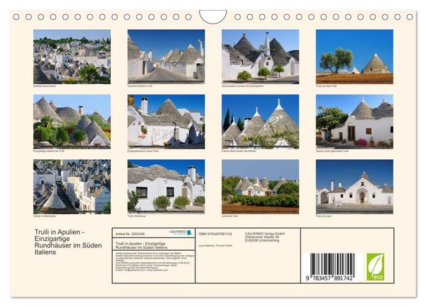 Produktbild: Trulli in Apulien - Einzigartige Rundh&auml;user im S&uuml;den Italiens (Wandkalender 2026 DIN A4 quer), CALVENDO Monatskalender