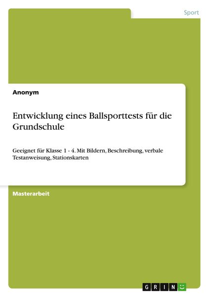 Produktbild: Entwicklung eines Ballsporttests f&uuml;r die Grundschule