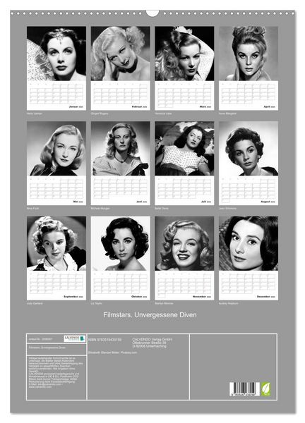 Produktbild: Filmstars. Unvergessene Diven (Wandkalender 2026 DIN A2 hoch), CALVENDO Monatskalender