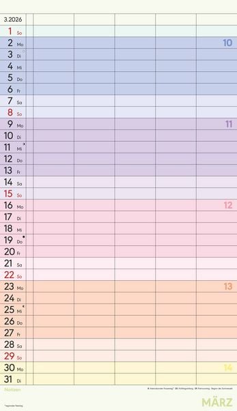 Produktbild: Superplaner Farbenfroh 2026 - 5 Spalten - Familienkalender 26x45 cm - Offset-Papier - mit Ferienterminen - Wandkalender - Wandplaner