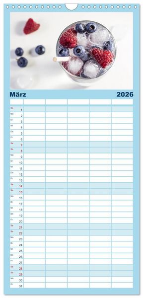 Produktbild: Familienplaner 2026 - Frisches Aromawasser mit 5 Spalten (Wandkalender, 21 x 45 cm) CALVENDO