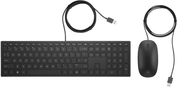HP Pavilion 400 USB Tastatur, Maus-Set Ergonomisch Deutsch, QWERTZ Schwarz