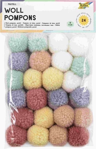 Produktbild: Folia  Woll-Pompons PASTELL, 24 St&uuml;ck in 6 Farben sortiert