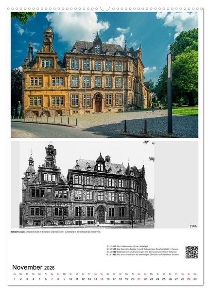 Produktbild: Bielefelder Fotomotive heute und damals mit historischen Ereignissen (hochwertiger Premium Wandkalender 2026 DIN A2 hoch), Kunstdruck in Hochglanz