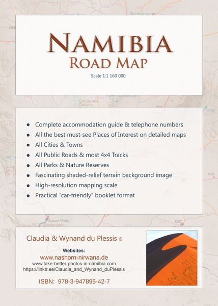 Produktbild: Detaillierte NAMIBIA Reisekarte - NAMIBIA ROAD MAP (1:1.160.000)