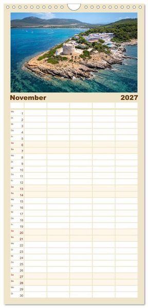 Produktbild: Familienplaner 2027 - Sardinien. Sch&ouml;ne Landschaften und bunte St&auml;dte. mit 5 Spalten (Wandkalender, 21 x 45 cm) CALVENDO