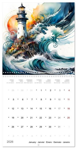 Produktbild: Phares romantiques (Calendrier mural carr&eacute; 2026 30x30 cm) Calendrier double avec une page pour vos prises de notes