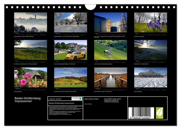 Produktbild: Baden-W&uuml;rttemberg Impressionen (Wandkalender 2026 DIN A4 quer), CALVENDO Monatskalender