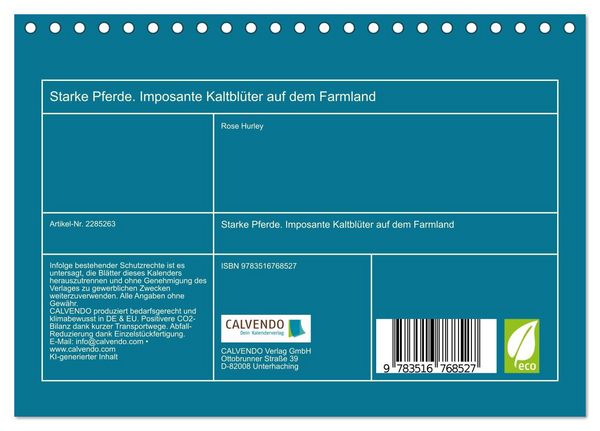 Produktbild: Starke Pferde. Imposante Kaltbl&uuml;ter auf dem Farmland (Tischkalender 2027 DIN A5 quer), CALVENDO Monatskalender